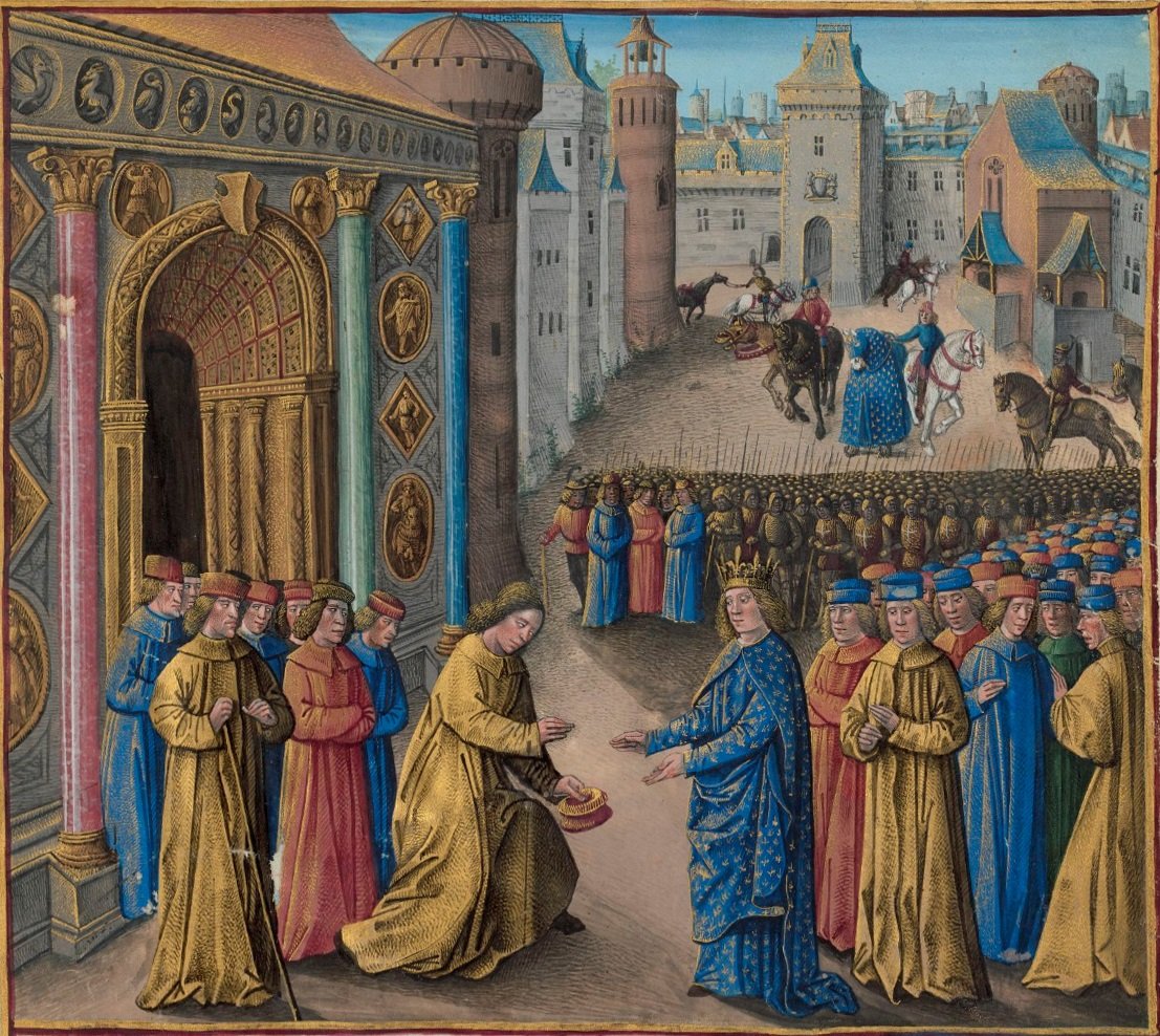 Representación de la llegada de Lluís y Leonor en Antioquía. Fuente Bibilothèque Nationale de France