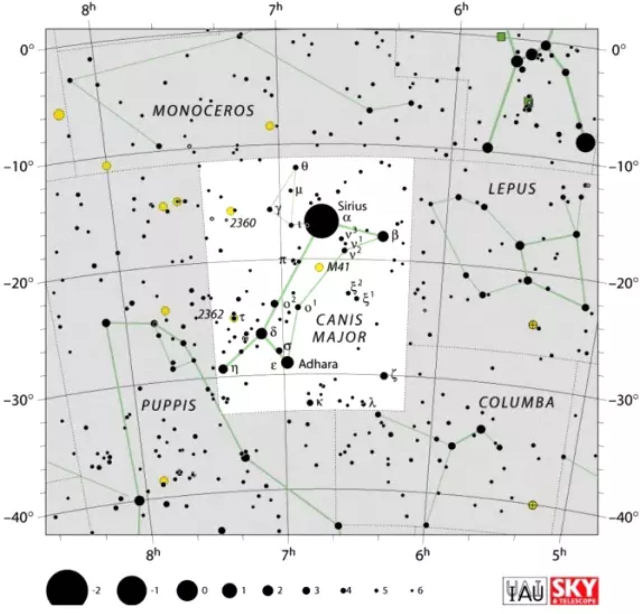 La constelación del Ca Major contiene Sirius, la estrella más brillante que podemos ver en el cielo desde la Tierra|Suelo / IAU y Sky&Telescope