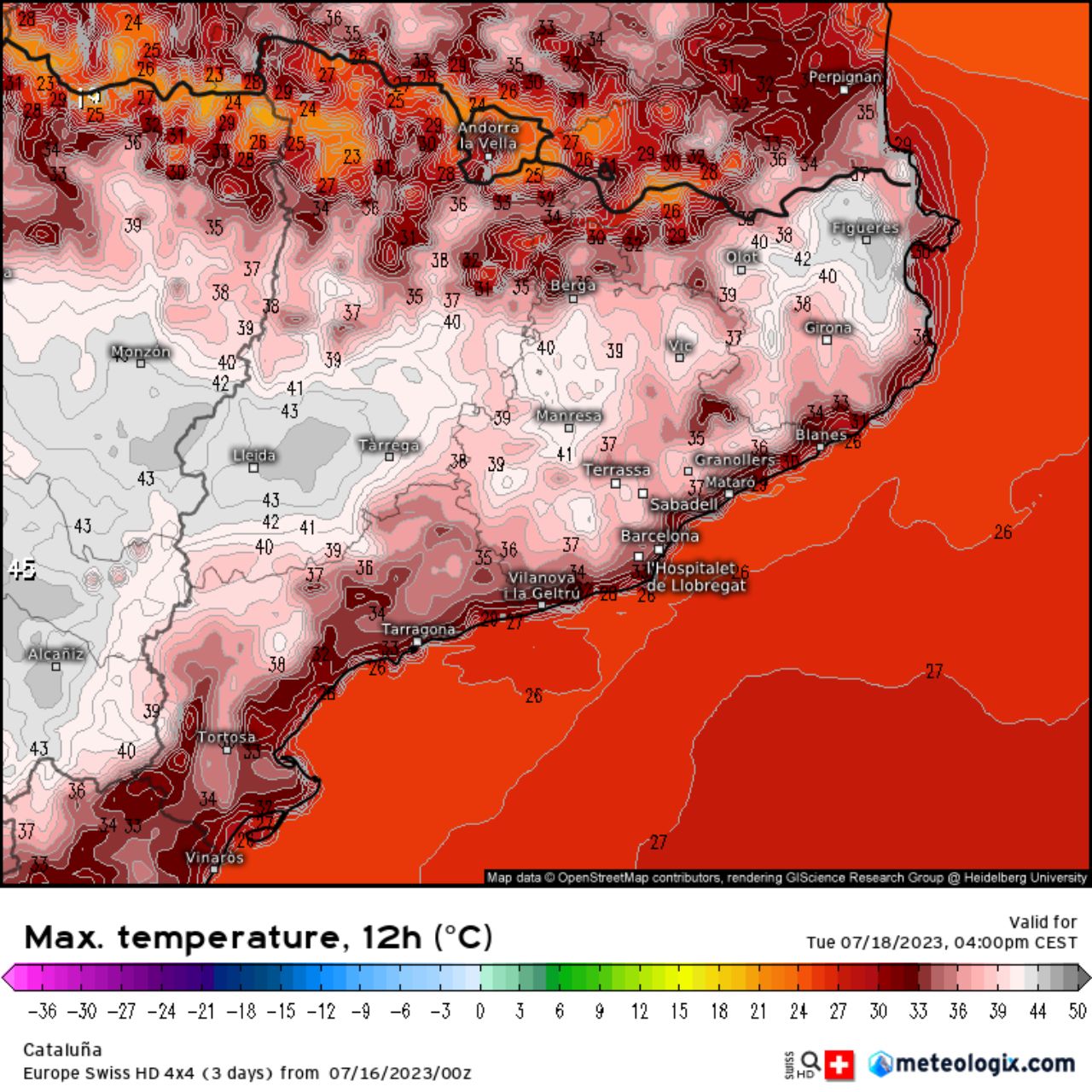 Dimarts serà el dia amb temperatures més altes de la setmana. La calor serà insuportable a les hores centrals del dia / meteologix.com