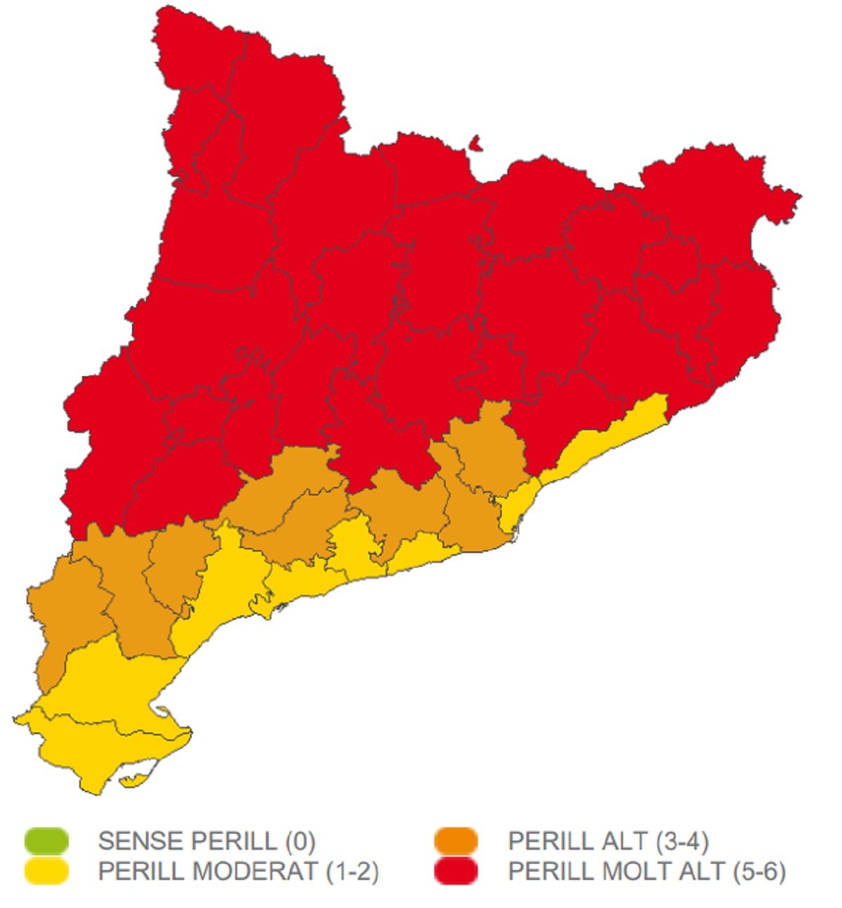 Mapa perill calor dimarts, 18 de juliol 2023 Catalunya Meteocat