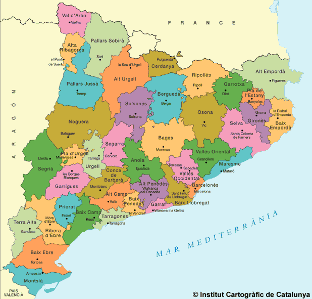 mapa de comarques catalunya i capitals