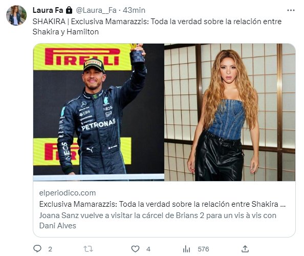 Laura Fa Shakira Lewis Hamilton Twitter