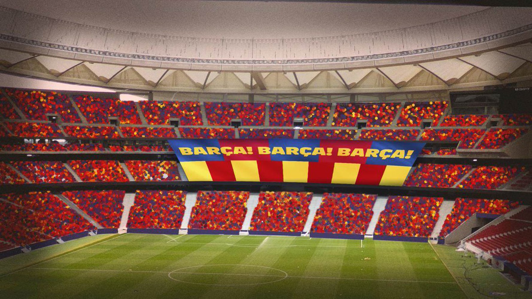 Un 'tifo' amb la senyera i la paraula 'Barça' per a la final de Copa