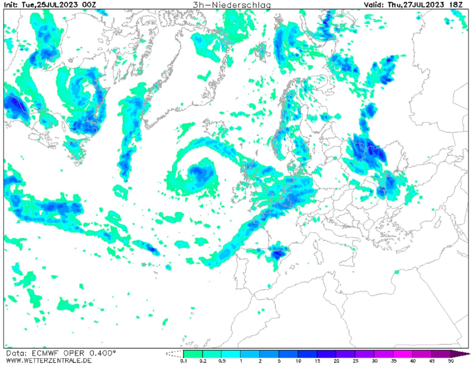 Pluges i tempestes dijous, 27 de juliol ECMWF Wetterzentrale