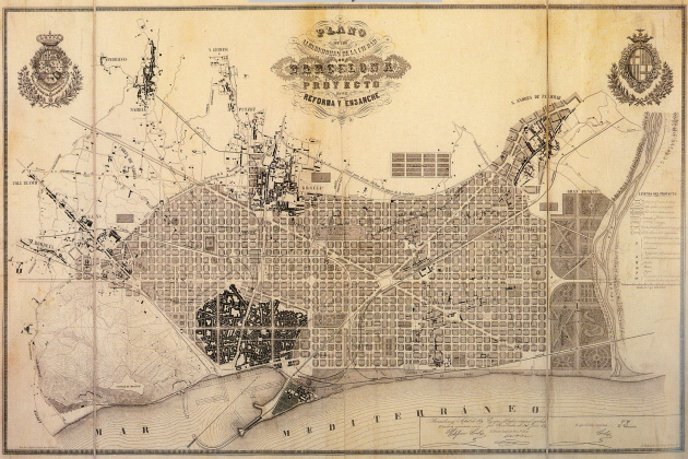 Barcelona absorbe el pueblos del plan|plano. Plano Eixample Barcelona. Cerdà. Font Viquipedia