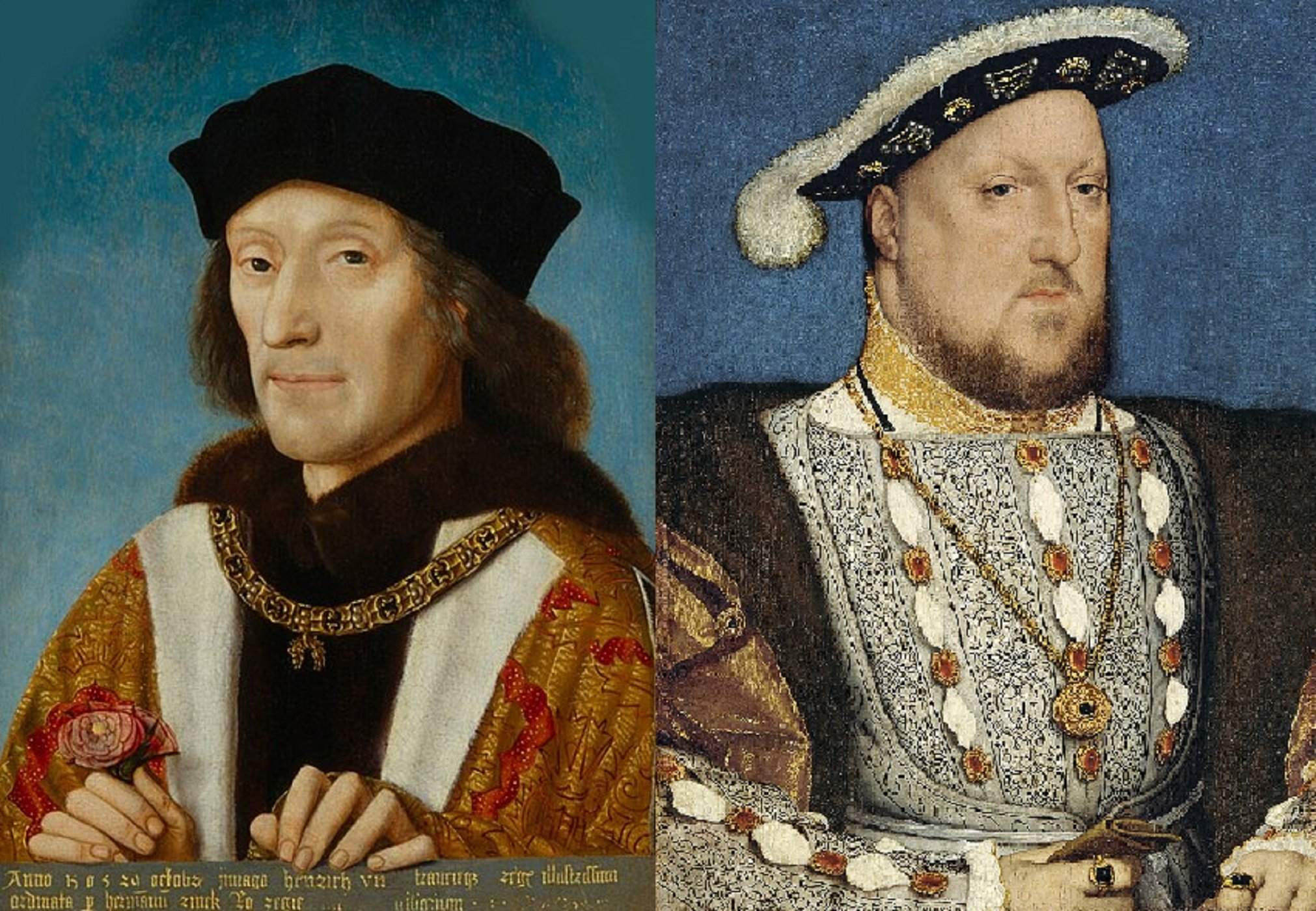 Enric VII i Enric VIII, els dos primers Tudor. Font National Portrait Gallery, Londres i Museu Tyssen Bornbemisza, Madrid