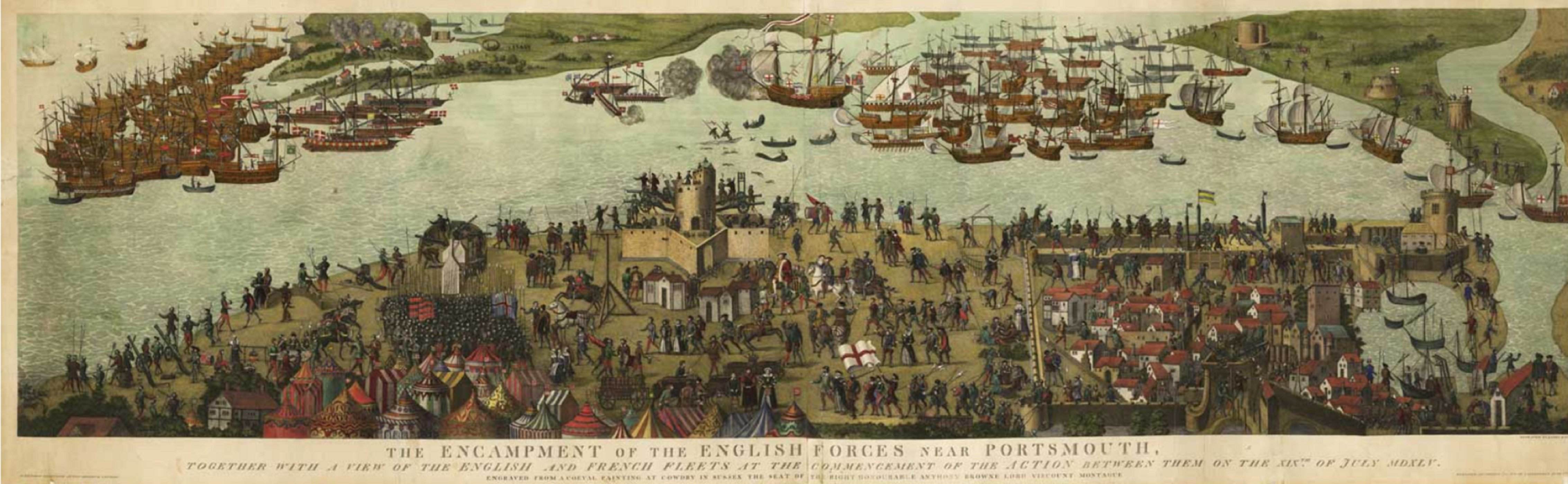 Representació del campament anglés abans de la Batalla de Solent. Font British Library Representació del campament anglés abans de la Batalla de Solent. Font British Library