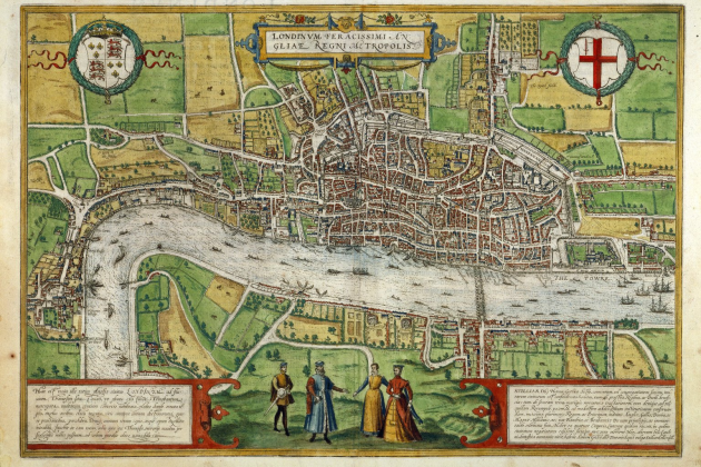 Plano de Londres a la época Tudor (1574). Fuente Birtish Museum