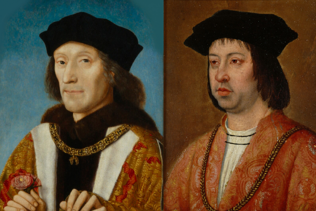 Los consuegros y aliados Enrique VII y Fernando el Católico. Fuente National Portrait Gallery, Londres y Museo de Arat de Viena