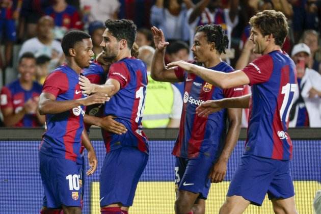 Ansu Fati celebrant el seu gol en el Gamper davant del Tottenham / Foto: EFE