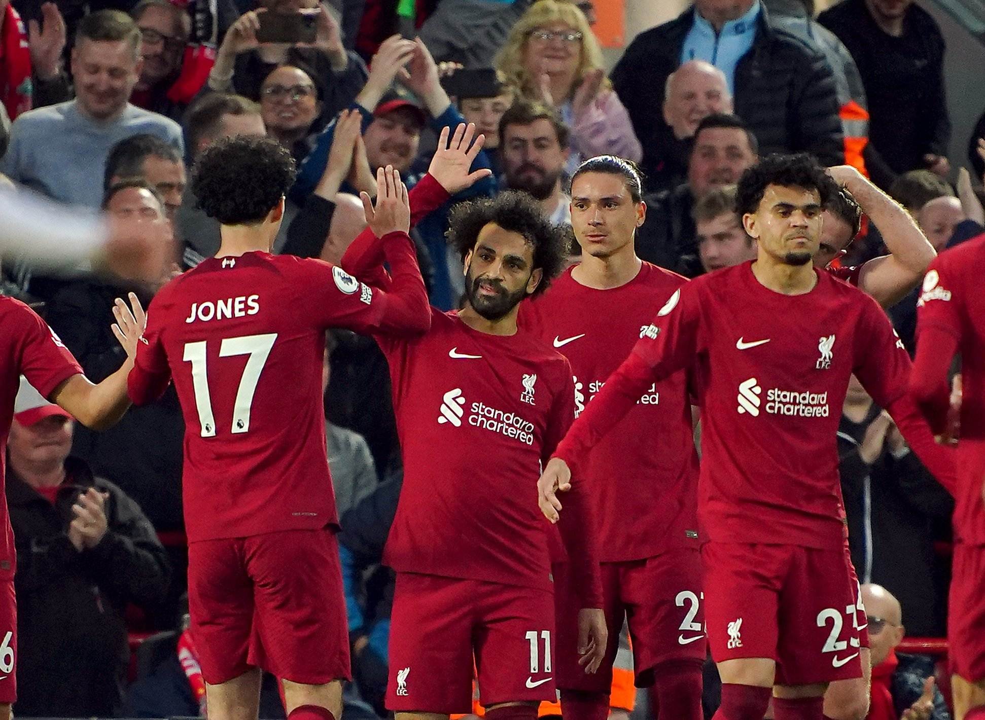 Mohamed Salah Darwin Núñez Luis Díaz gol Liverpool / Foto: Europa Press - Peter Byrne