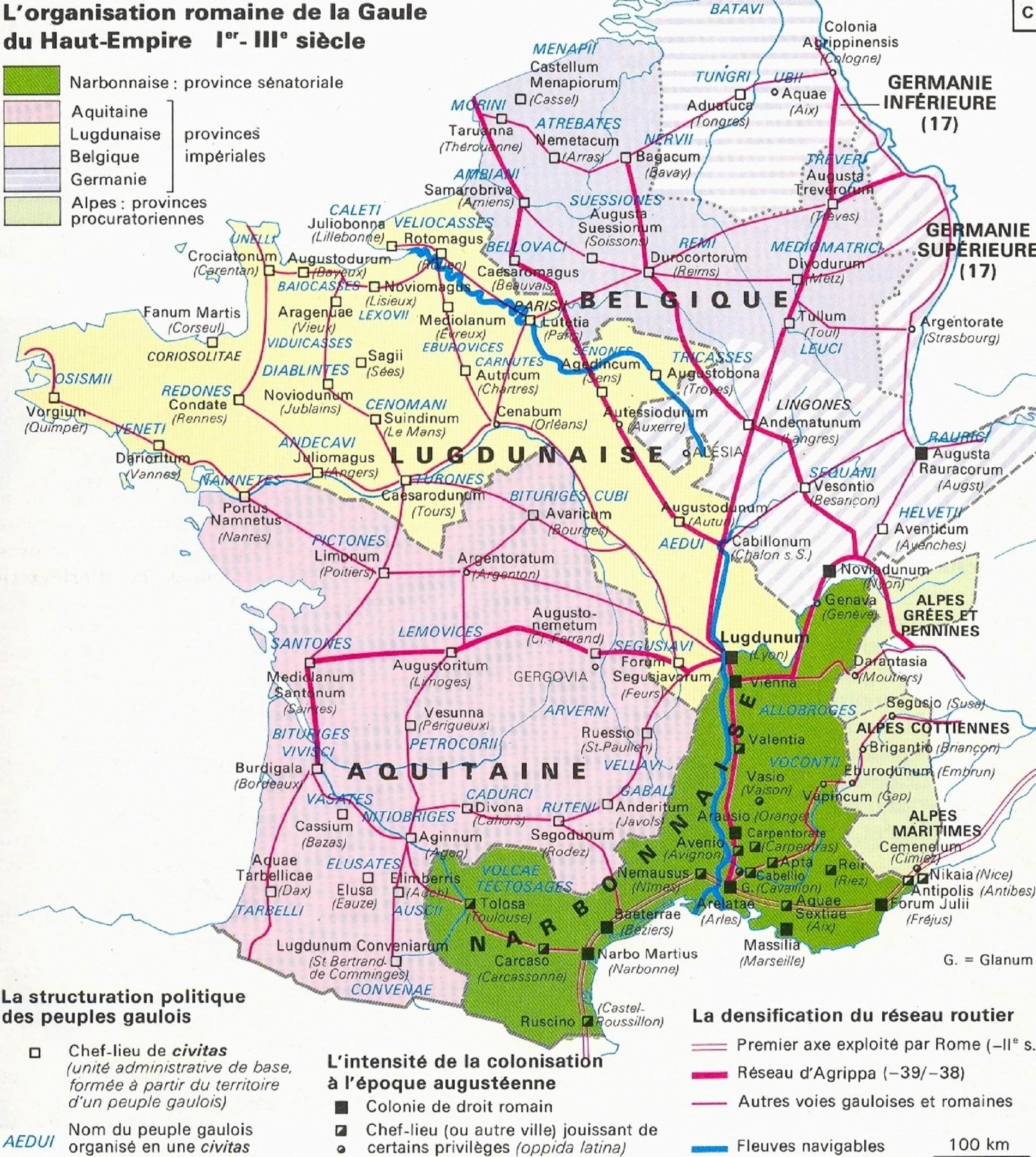 Mapa contemporani de la Gàl·lia romana (segles I a III). Font Cartes Historiques de la France