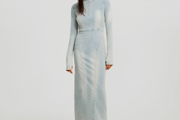 Vestit knit denim llarg caputxa