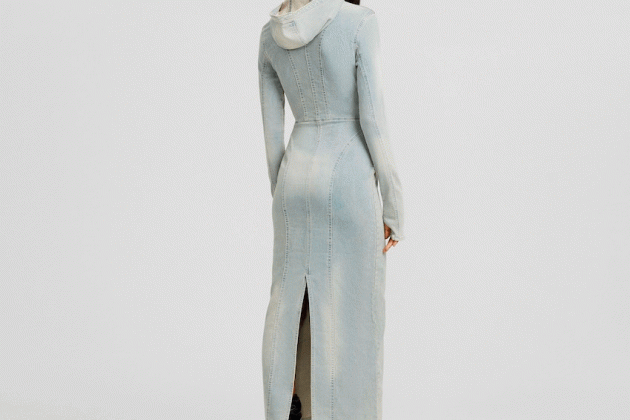 Vestit knit denim llarg capucha1