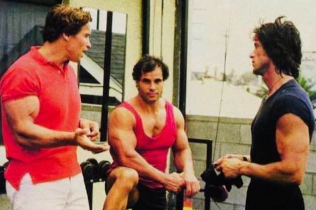 Arnold Schwarzenegger,  Franco Columbo y Sylvester Stallone