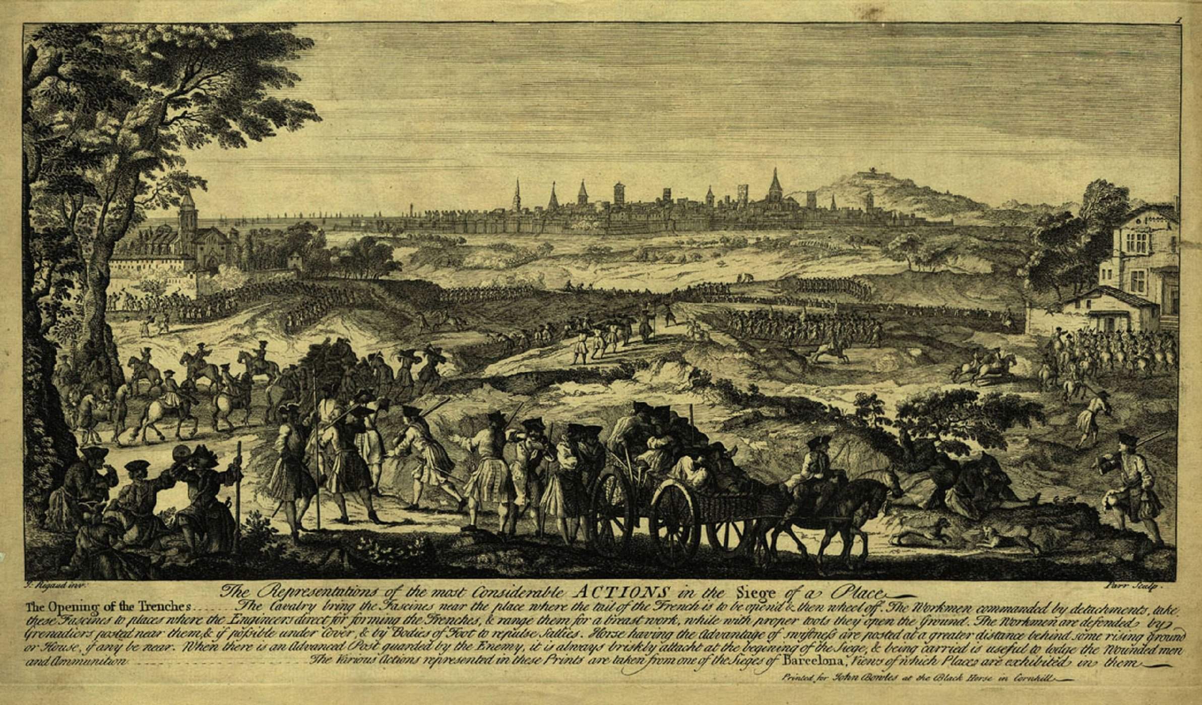 Les trinxeres del assaltants borbònics i la ciutat de Barcelona al fons. Font Cartoteca de Catalunya Les trinxeres del assaltants borbònics i la ciutat de Barcelona al fons. Font Cartoteca de Catalunya