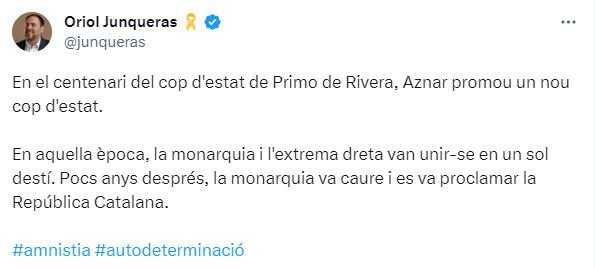 TUIT Oriol Junqueras vez|golpe estado Aznar TUIT Oriol Junqueras vez|golpe estado Aznar