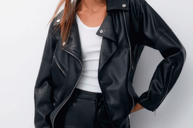 Chaqueta biker efecto piel oversize