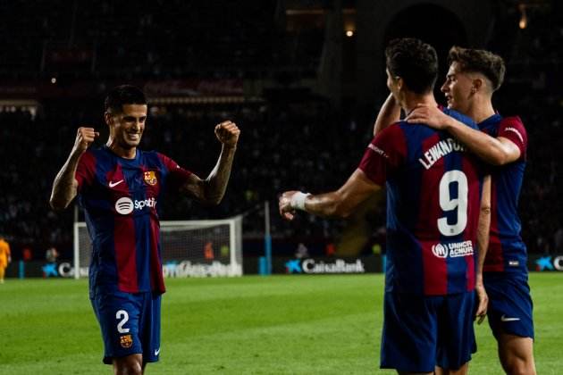 Cancelo Lewandowski Gavi Barça gol / Foto: FC Barcelona Cancelo Lewandowski Gavi Barça gol / Foto: FC Barcelona
