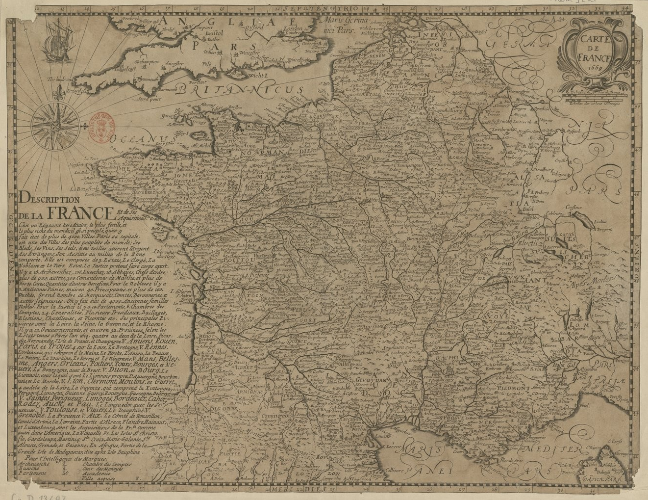 Mapa del regne de França (1669). Font Bibliothèque Nationale de France