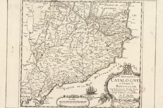 Mapa francès de Catalunya (1689). Font Bibliothèque Nationale de France