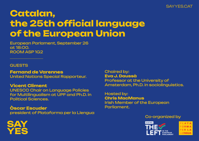 Cartel acto catala UE Plataforma por|para la Lengua Cartel acto catala UE Plataforma por|para la Lengua