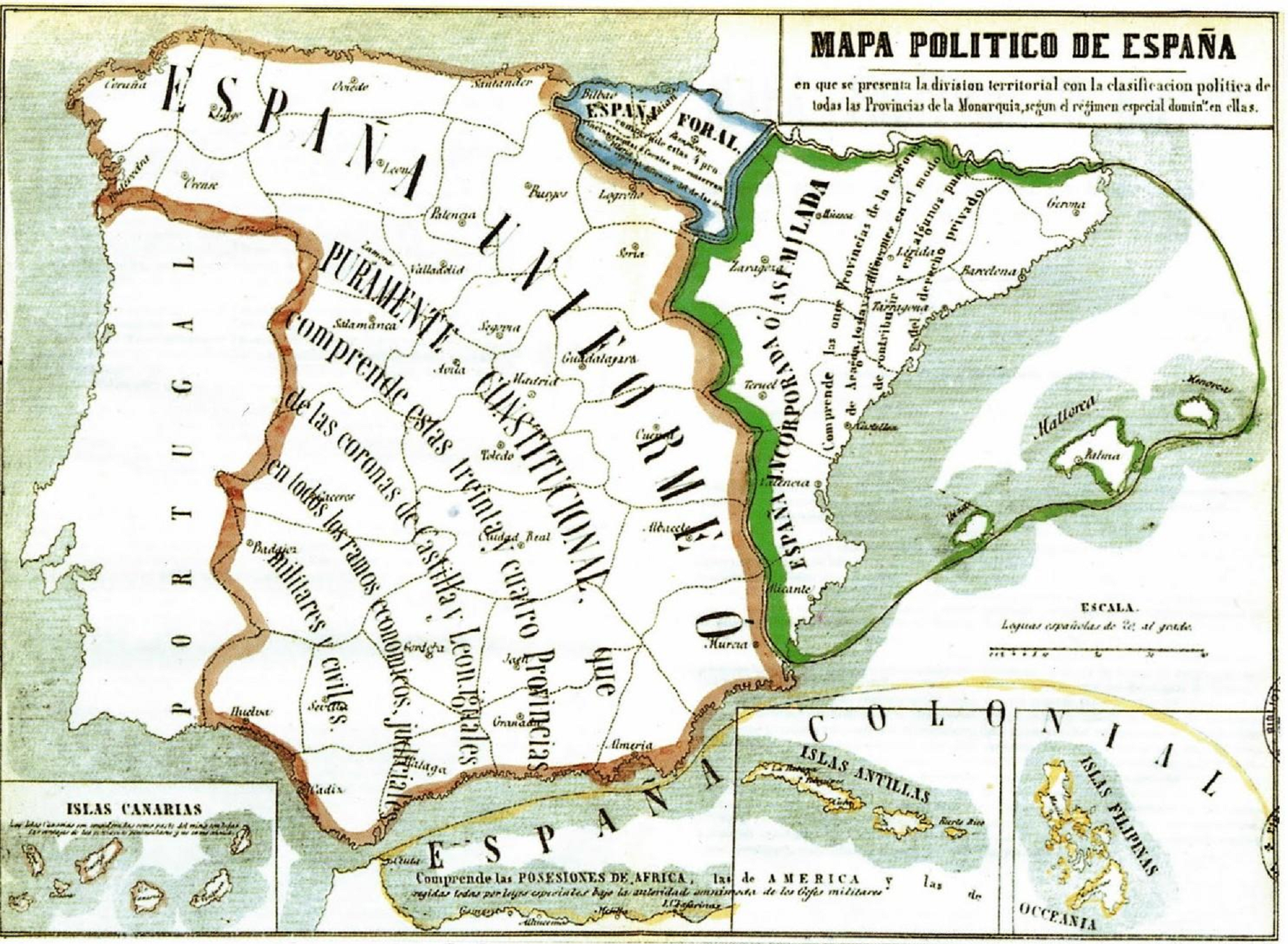 Mapa polític d'Espanya (1850). Font Bibilioteca Digital Hispànica