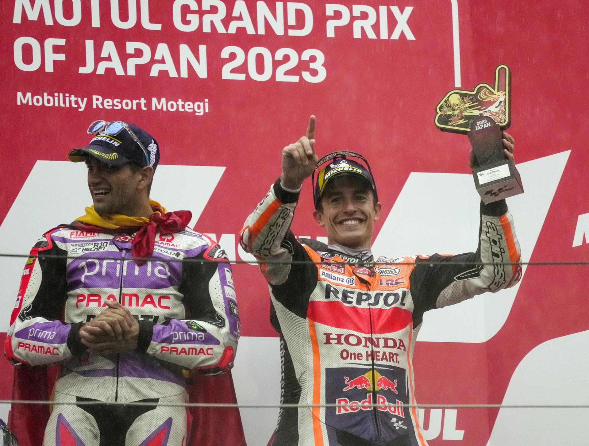 Jorge Martín gana bajo la lluvia de Japón y Marc Márquez aprovecha para volver al podio en MotoGP