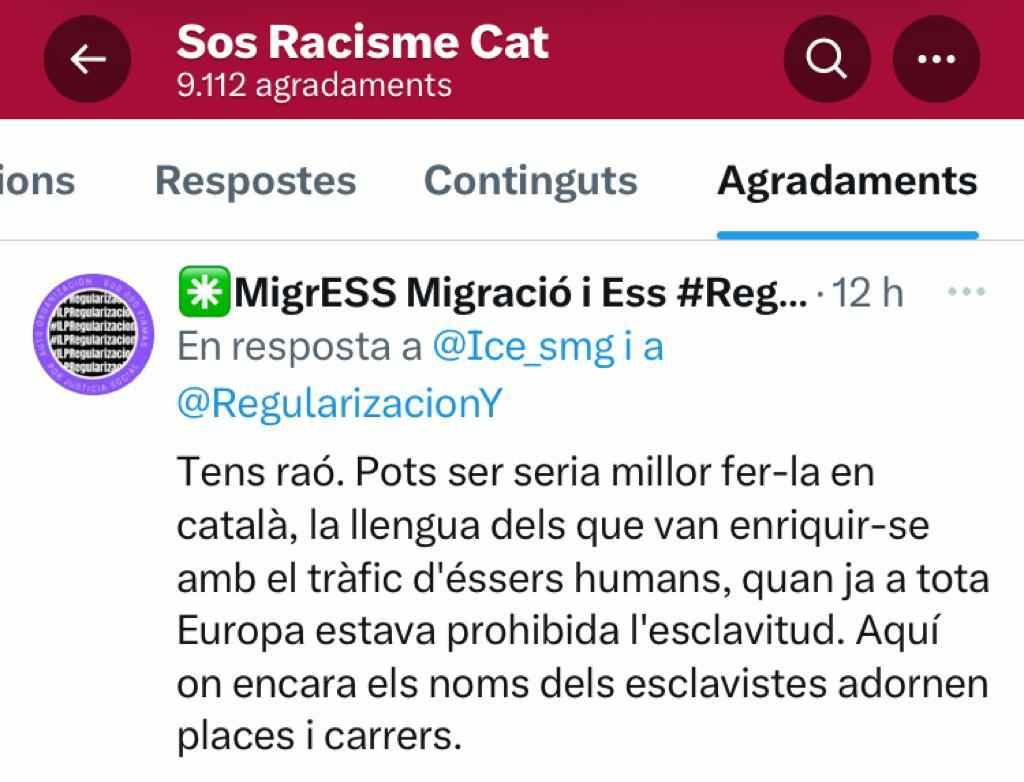 SOS Racismo avala piada|tuiteada catala lengua esclavistas