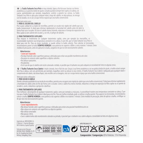 Toalla turbante seca pelo microfibra Deliplus Toalla turbante seca pelo microfibra Deliplus