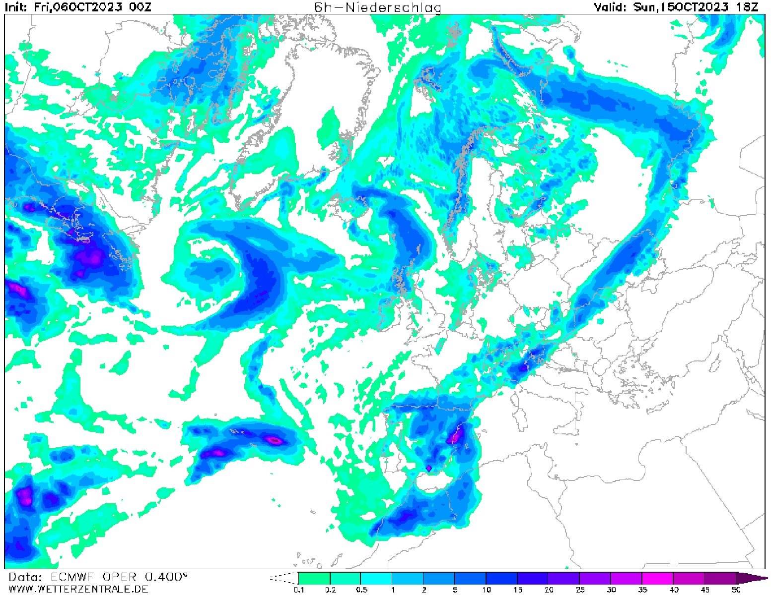 Fuertes lluvias y tormentas en Catalunya domingo, 15 de octubre 2023 ECMWF Wetterzentrale