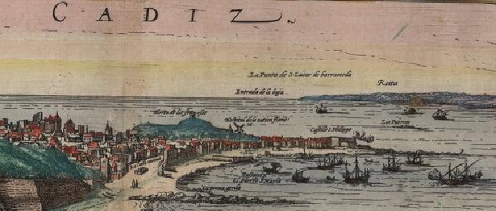 Puerto de Cádiz (1580). Fuente Biblioteca Nacional de España Puerto de Cádiz (1580). Fuente Biblioteca Nacional de España