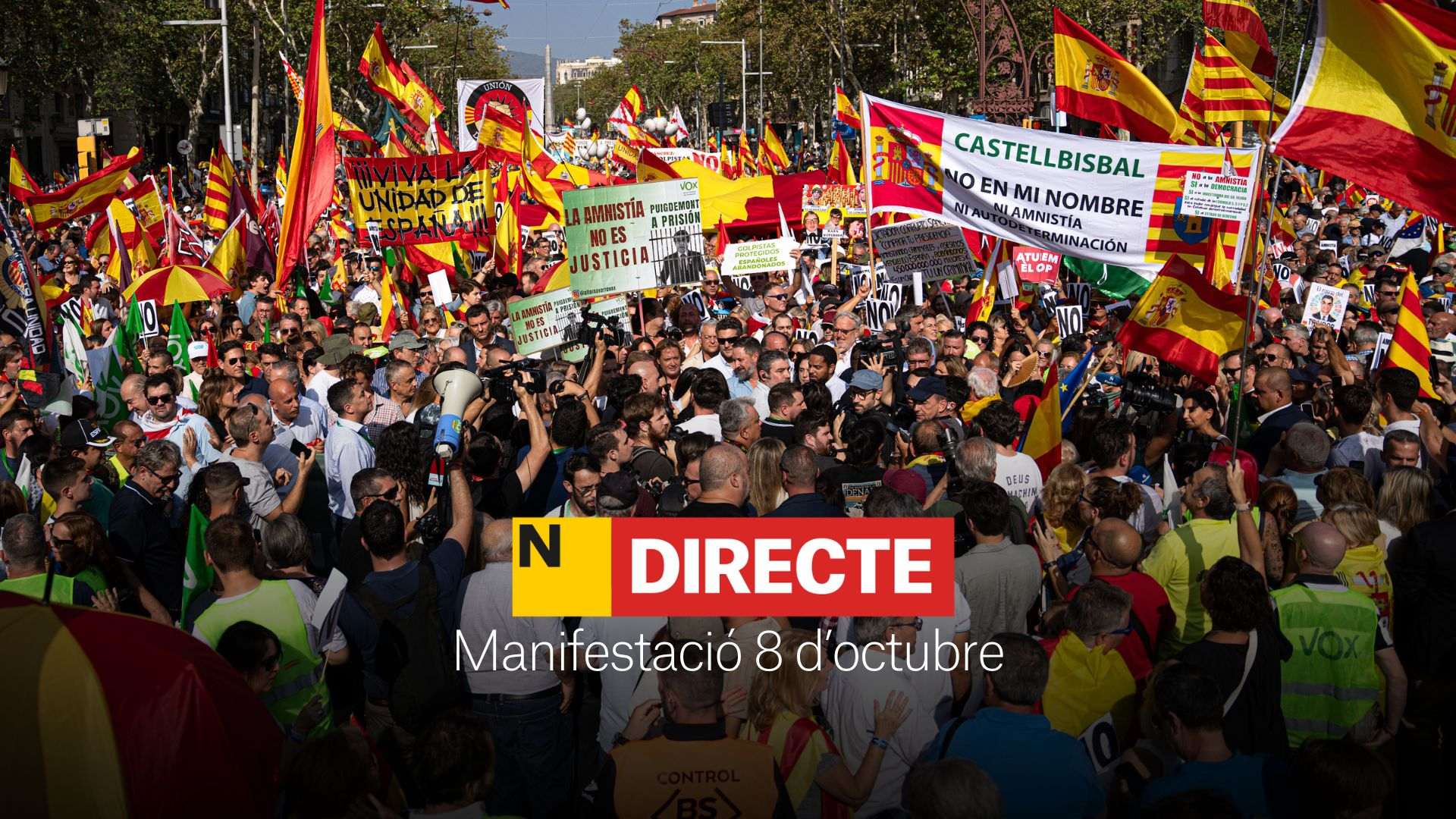 Manifestación del 8 de octubre contra la amnistía en Barcelona, hoy, DIRECTO | Última hora, discursos y reacciones