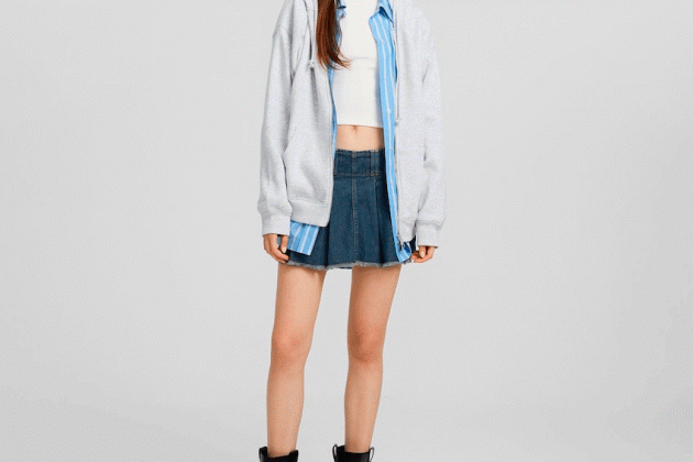 Falda pantalón denim tablas efecto lavado Falda pantalón denim tablas efecto lavado