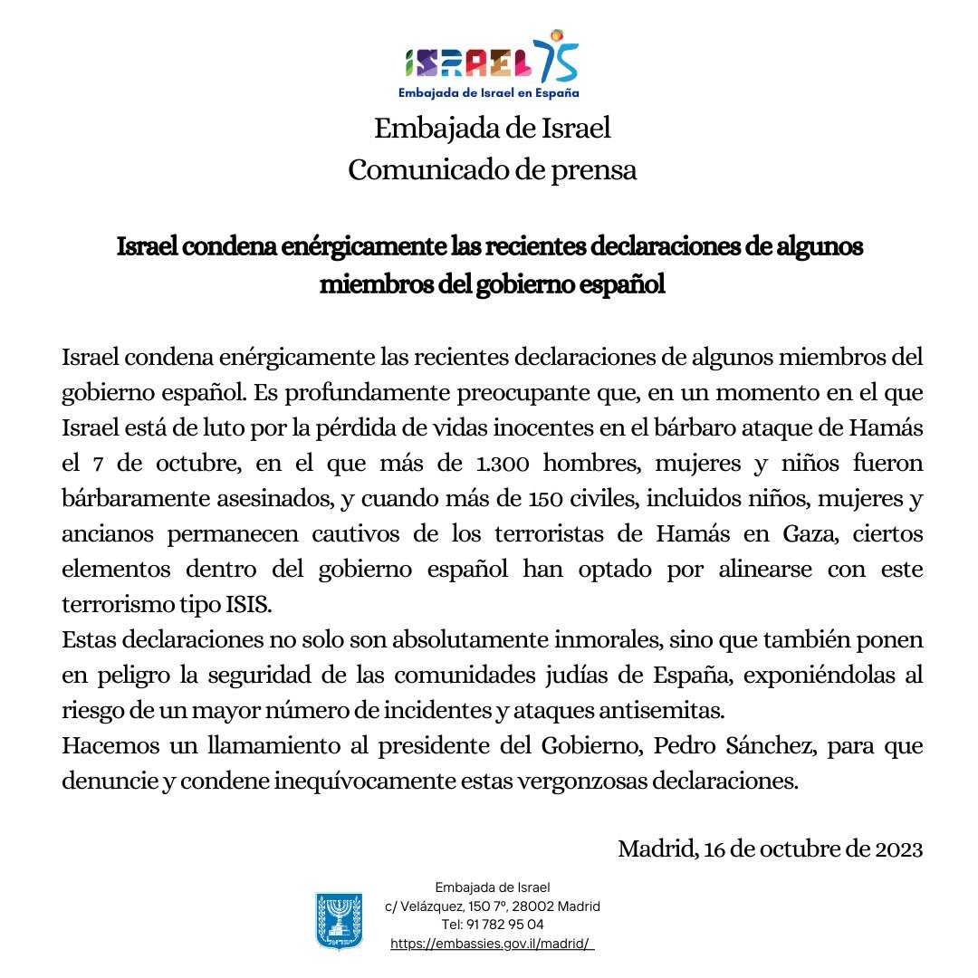 IsraeliEmbassyPressStatementMadrid