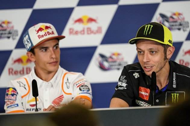 Marc Márquez i Valentino Rossi durant una roda de premsa / Foto: Europa Press