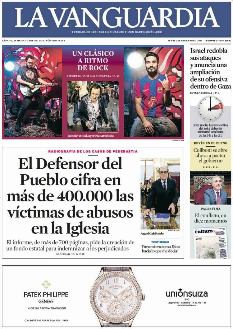 la vanguardia portada 28 octubre 2023