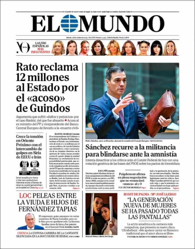 el mundo portada 28 octubre 2023