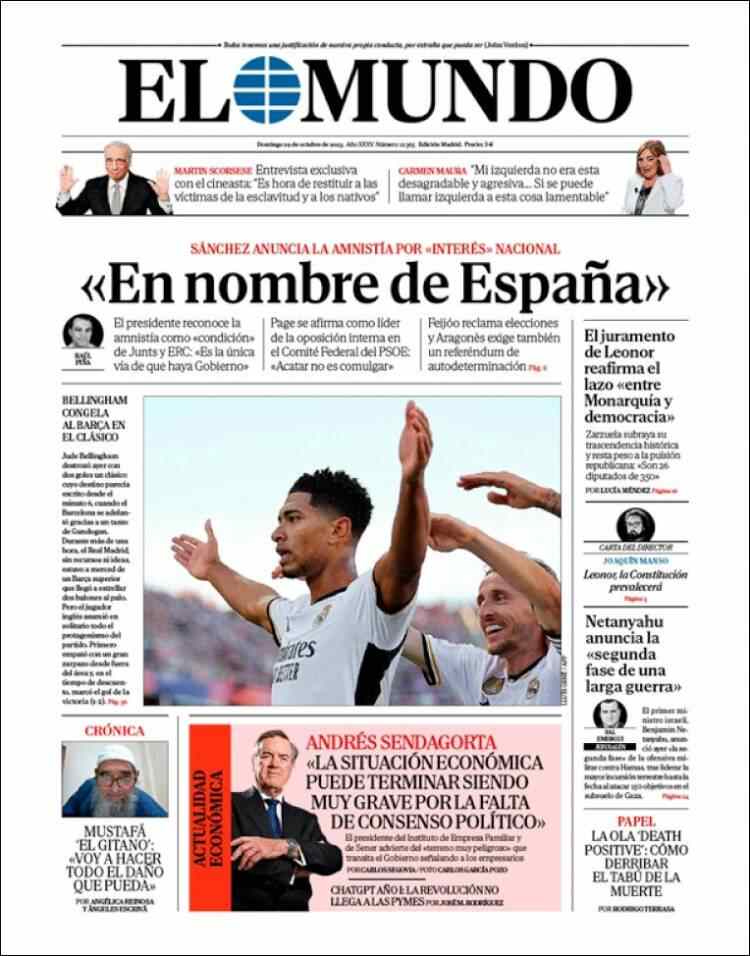 el mundo portada 29 octubre 2023