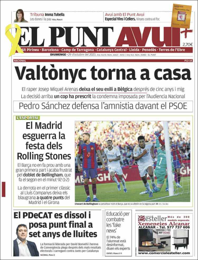 el punt avui portada 29 octubre 2023