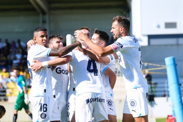 El Girona celebrando su primer gol contra el San Roque de Leque / Foto: Girona FC