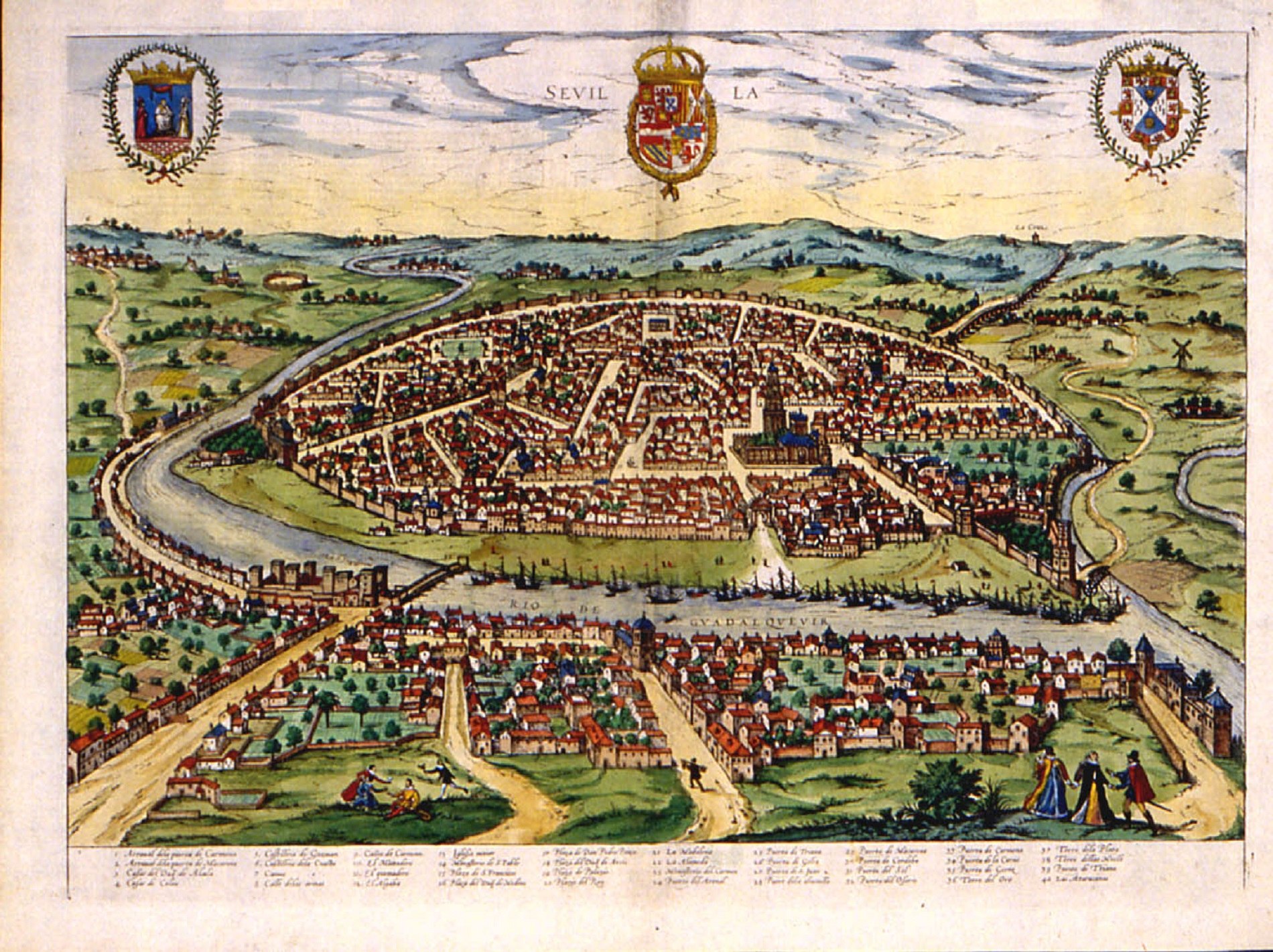 Representación de Sevilla. Triana en primer término. Obra de Hoefnagel (1588). Fuente Wikimedia Commons Representación de Sevilla. Triana en primer término. Obra de Hoefnagel (1588). Fuente Wikimedia Commons