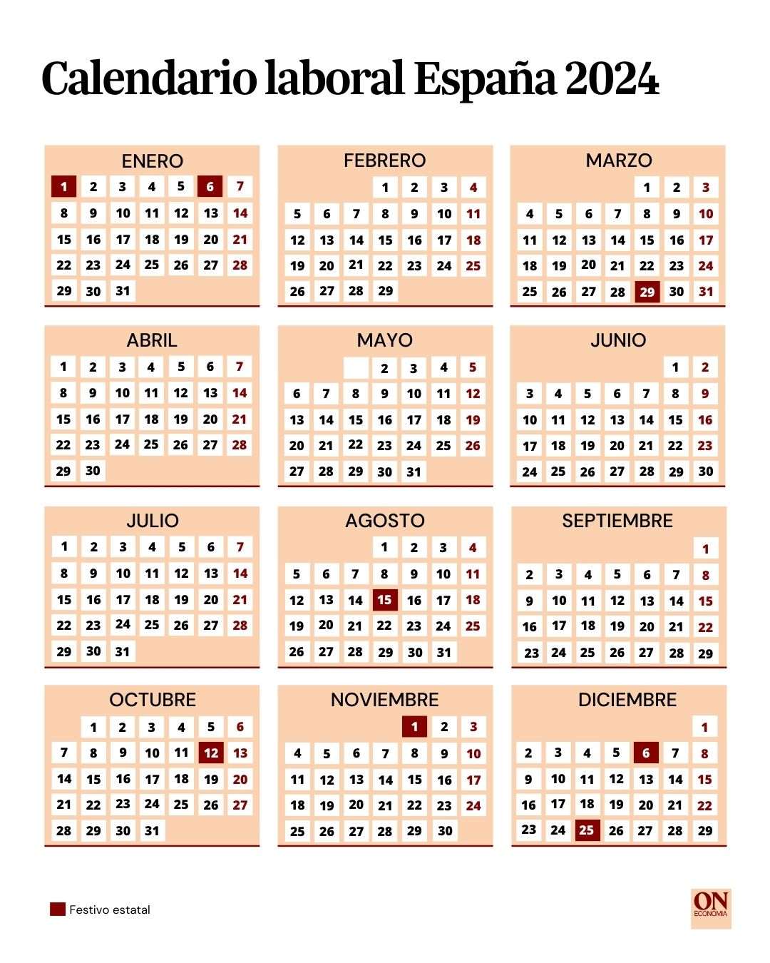 Calendario laboral de España 2024 Puentes y Festivos