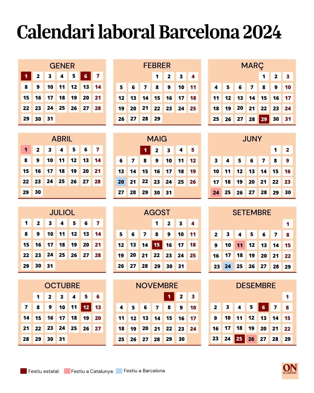 Calendari laboral Barcelona 2024