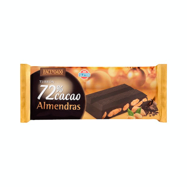 Torró de xocolata negra 72% Hisendat amb almendras1