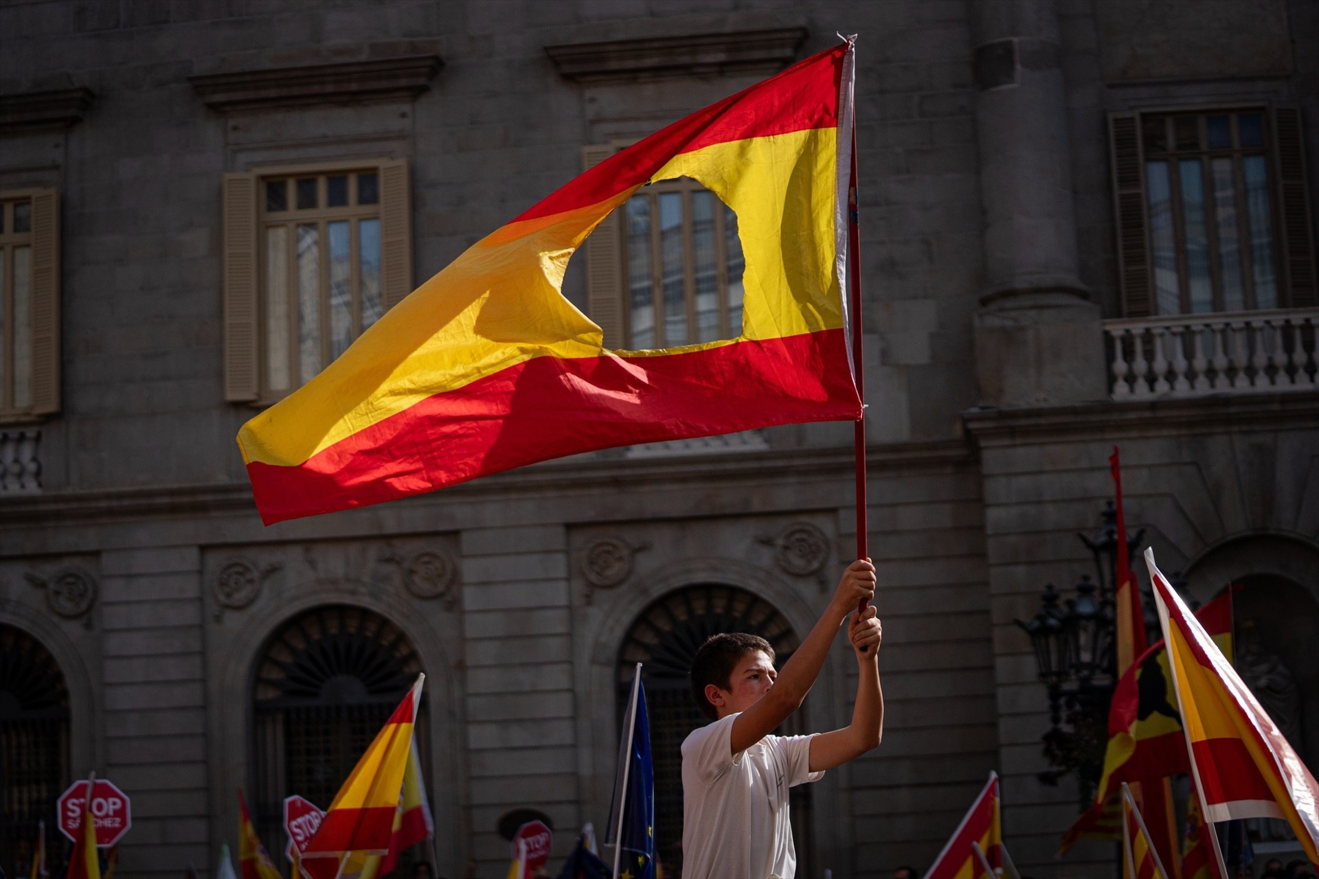 Què significa la bandera d'Espanya amb l'escut retallat vista a les protestes contra l'amnistia?