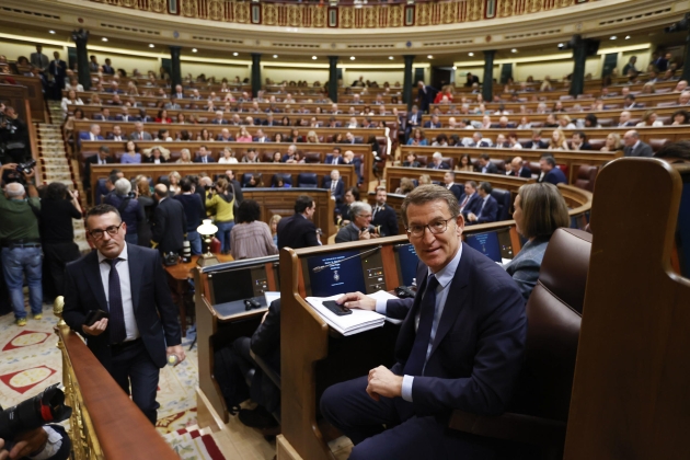 Alberto Núñez Feijóo, lider del PP, pren lloc al hemicicle per la investidura de Pedro Sánchez. EFE Alberto Núñez Feijóo, lider del PP, pren lloc al hemicicle per la investidura de Pedro Sánchez. EFE