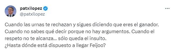 Tuit de Patxi Lpez sobre el tic patologic de Feijoo en Sanchez