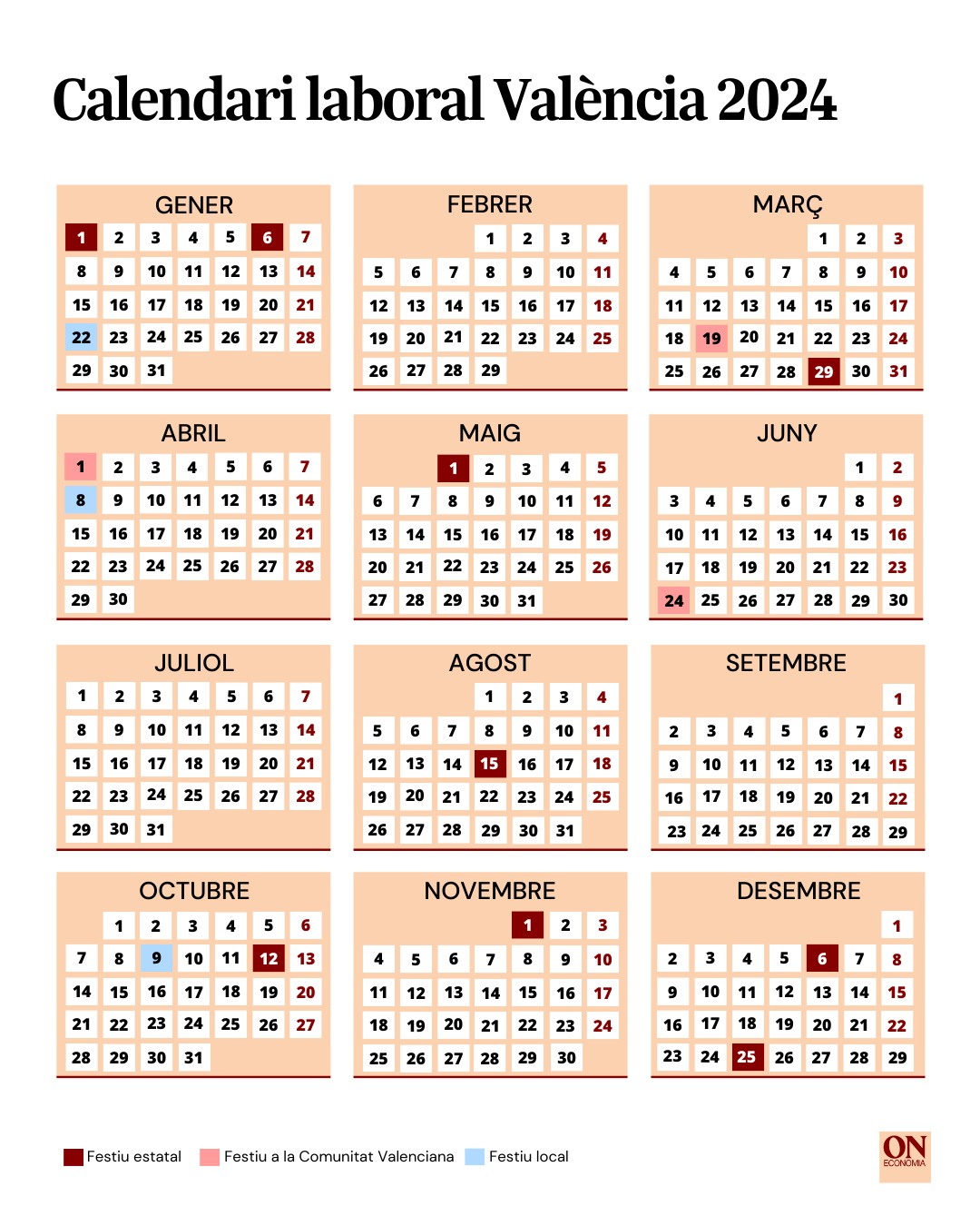 Calendari laboral de València | Foto: ON ECONOMIA Calendari laboral de València | Foto: ON ECONOMIA