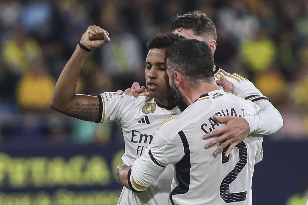 Rodrygo, Carvajal i Valverde celebrant un gol del Reial Madrid contra el Cadis / Foto: EFE
